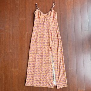 Floral Spaghetti‎ Strap Maxi Dress - Purple and Orange